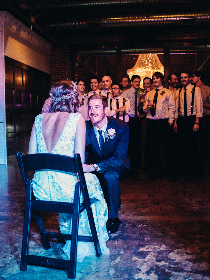 Kansas City downtown wedding garter toss