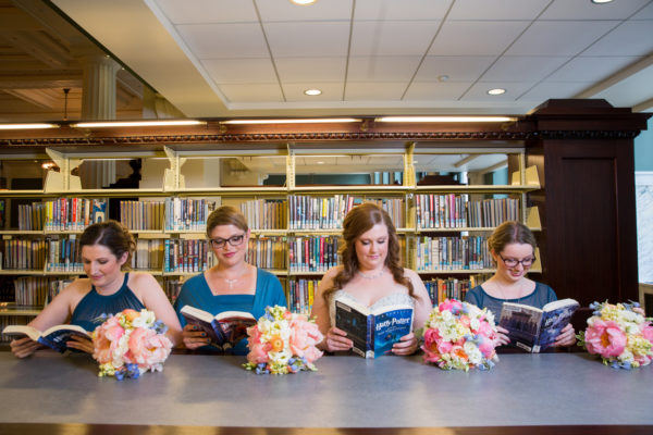 Bridesmaids library wedding