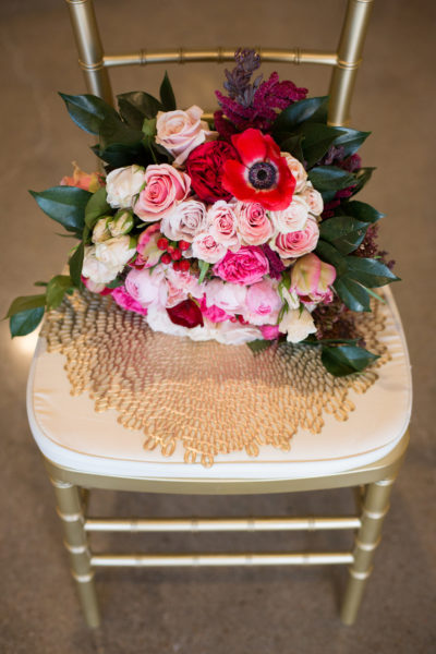 cheerful pink and red wedding bouquet