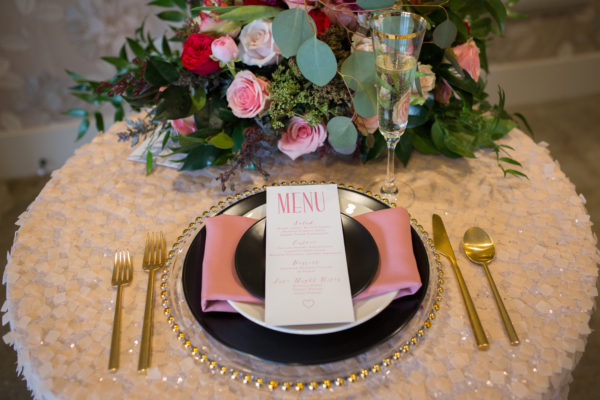 pink and gold table setting