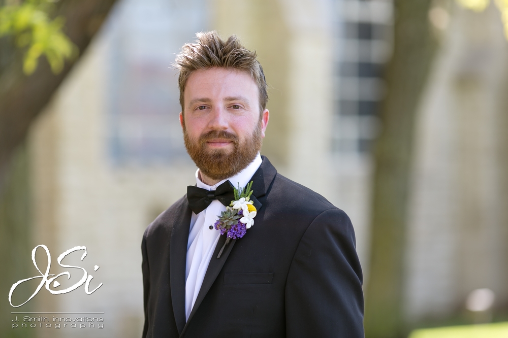 groom boutonniere colorful purple texture