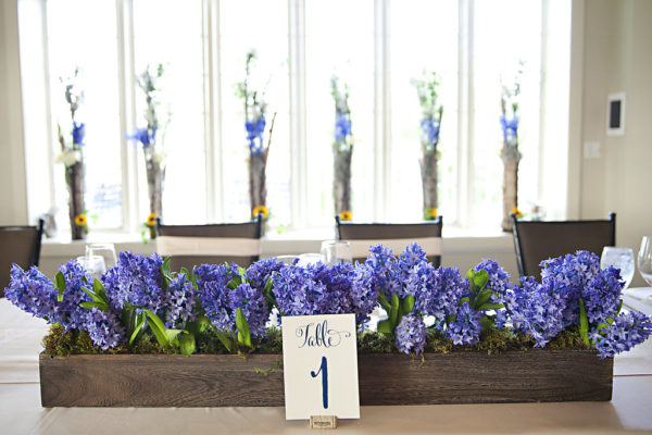 bright blue wedding flroal