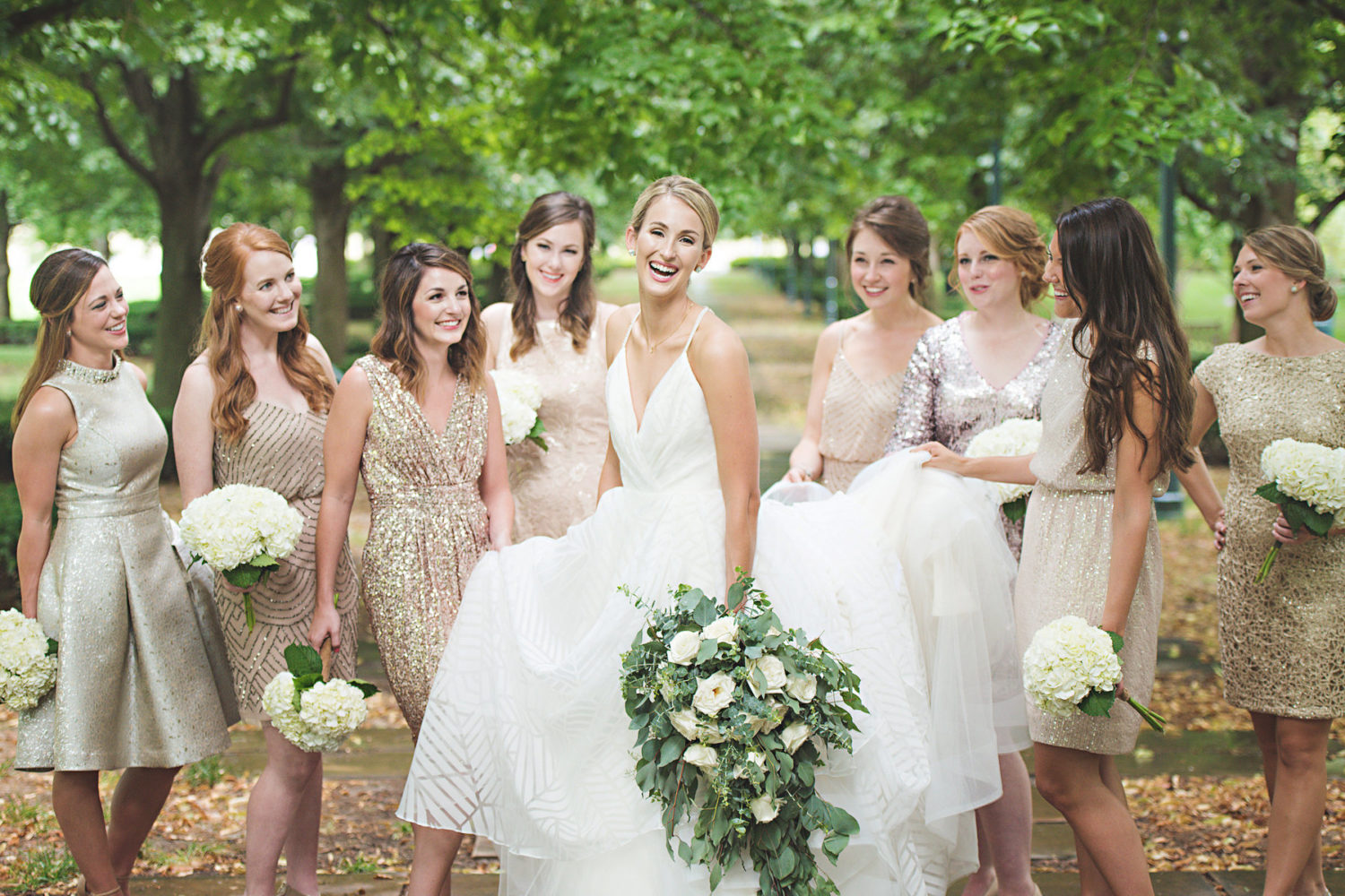 gold bridesmaids dresses